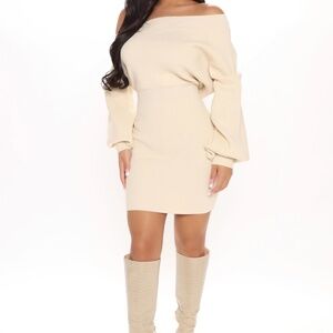 Elated Off The Shoulder Mini Dress - Cream